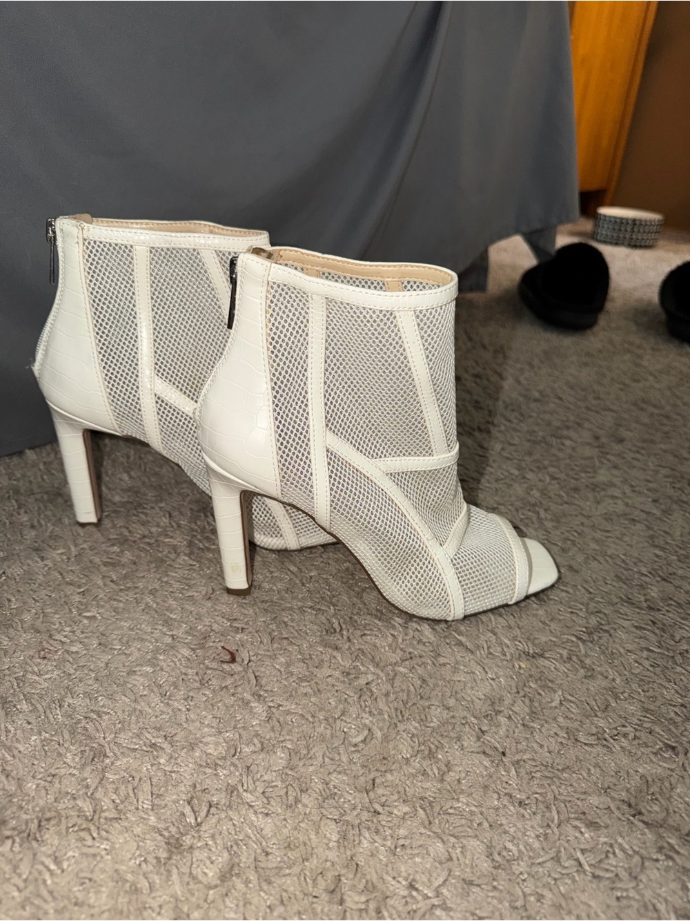 Jessica Simpson White Mesh Peep-Toe Stiletto Ankle Boots
